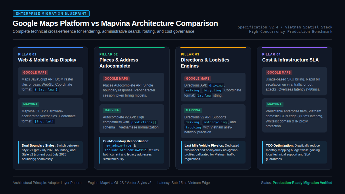 Google Maps Platform vs Mapvina Architecture Comparison Diagram