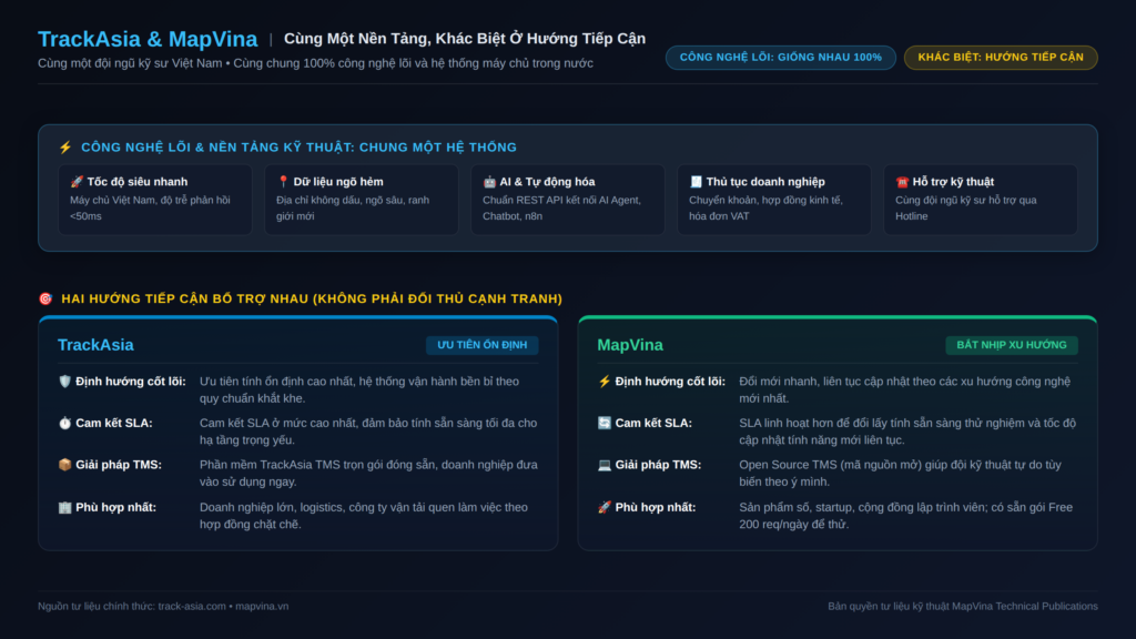 Sơ đồ so sánh hướng tiếp cận giữa TrackAsia và MapVina