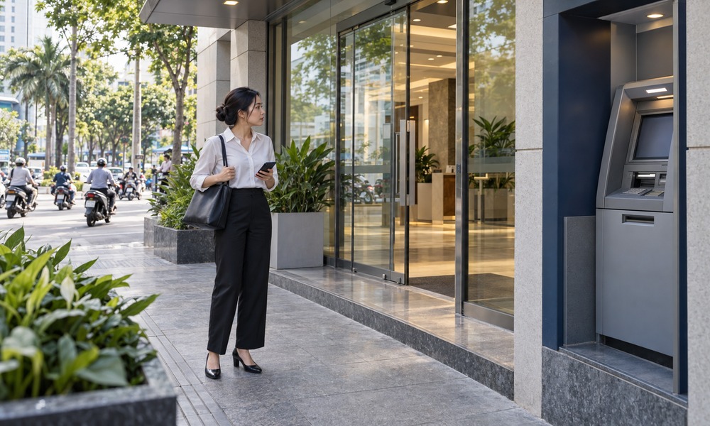Người dùng kiểm tra vị trí điểm ATM và lối vào chi nhánh ngân hàng tại Việt Nam